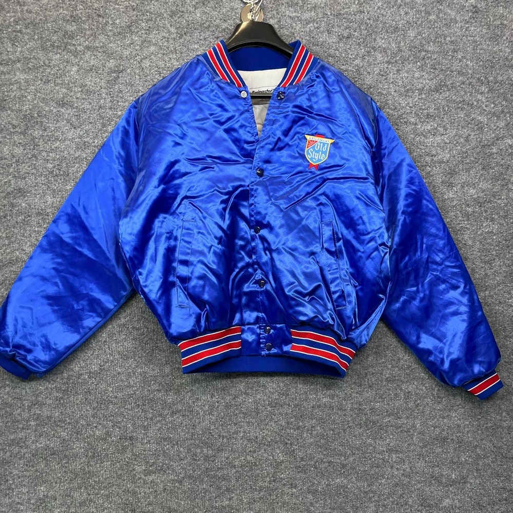 Vintage Swingster‎ Old Style Beer Satin Bomber Jacket Blue USA Made - Large